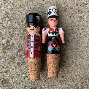 Handpainted Budapest Hungry Man Woman wooden cork wine bottle stoppers barware